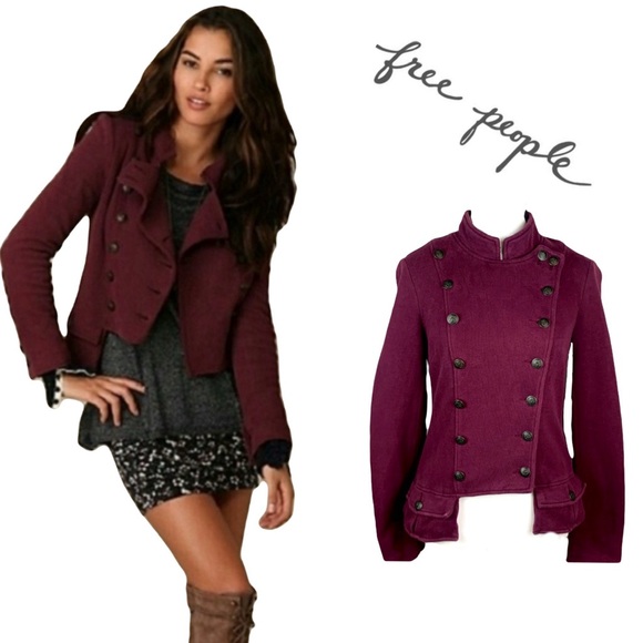 🌹🎖️Free People We The Free Majorette Military Jacket Burgundy Sz 6🎖️🌹 - Picture 4 of 10